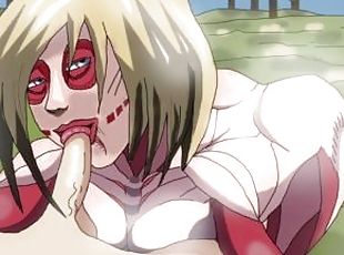 Female Titan Anne gives big dick blowjob to attack Titan Eren first...