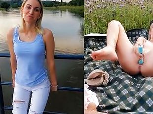 masturbation, utomhus, fitta-pussy, amatör, brudar, tysk, fingerknull, fötter, blond, naturlig