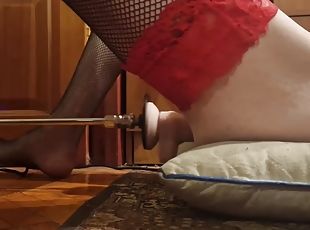 Sissy crossdresser fucking machine and handjob cumshot real orgasm ...