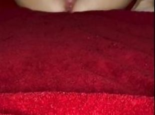 Hairy pussy squirts all the way across the bed while horny MILF pla...