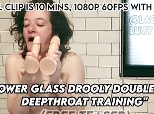 Shower Glass Drooly Double Dildo Deepthroat Training Trailer Lucy L...