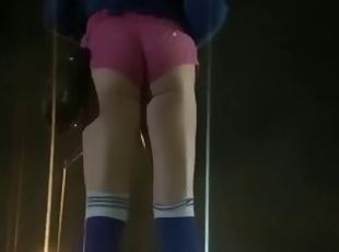 Cute little sissy crossdresser with sexy ass and public butt in shorts