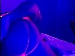 After party sissy rave slut stretches ass with huge dildo in neon Blacklight