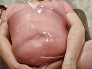 Erotic shower of a chubby girl in a pink polo (at the request of on...