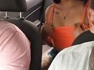 Horny stepdaughter caresses her beautiful tits in the back seat of ...