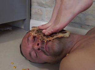 I trample a pizza on his face! Terror teenie sock face jumping and ...