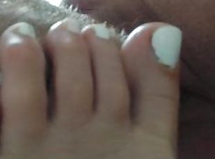 Close up toes licking sexy feet white toenails foot fetish lick mil...