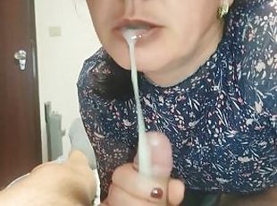 Please don't tell anyone ! MILF Stepmom Housewife Blowjob with Cum ...