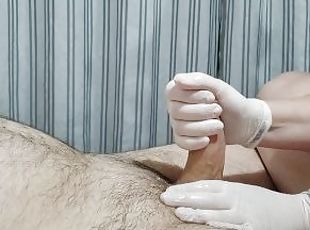 Handjob with new ice oil for massage. Tickled balls and tears. ????...