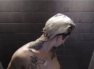 bañando, transexual, webcam, ducha, tatuaje