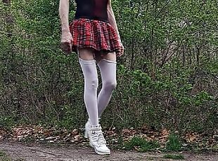 Big cock amateur crossdresser exhibition in drill schoolgirl outfit...