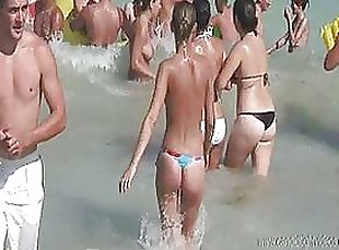 al-aire-libre, amateur, babes, cámara, playa, voyeur, bikini, realidad, lengua