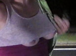 MILF Sheery's Undeniable Roadside Public UnderBoob while smoking - ...