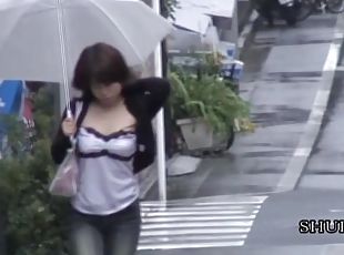Redhead in traditional clothes got boob sharked on a street