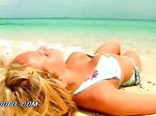 Sensual Blonde Model Jennifer Ellison Wearing a Hot Bikini On a Beach