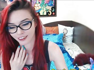 lunettes, maigre, ados, jouet, rousse, webcam, belle, solo