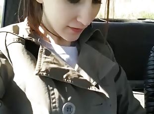 Girl sucks cock in a car in the forest