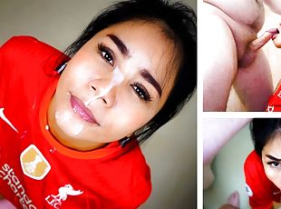 Asian Liverpool Fan gets Rough Blowjob & Facial