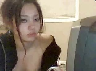 asiático, amador, babes, adolescente, caseiro, webcam, engraçado, sozinho, flashar