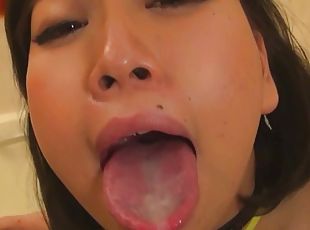 Kasai Nozomi plays with hard cocks before being sprayed with jizz