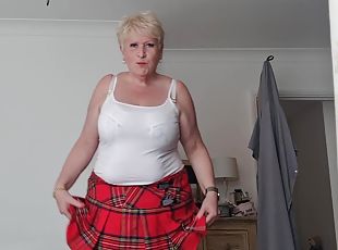 Tartan Skirt Stockings And White See Thru Panties