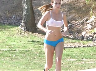 Sexy Runner Shows Off Her Big Tits And Swollen Pussy