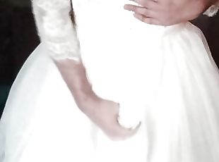 Wearing and cumming in bride's complete bridal outfit (wedding...