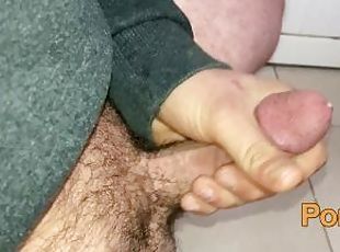 hairy horny turkish dick masturbation in the shower with close up c...