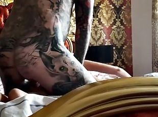 skinny tattooed brunette with tight pussy is fucked hard she scream...
