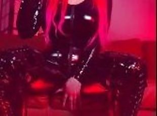 Pink haired Luvie Doll smoking EVE 120s cigarette in a PVC catsuit ...