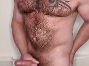 baignade, masturbation, amateur, énorme-bite, douche, solo, musclé, bite