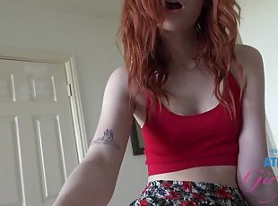 Cute redhead with braces eats her pussy and plays with her POV Scar...