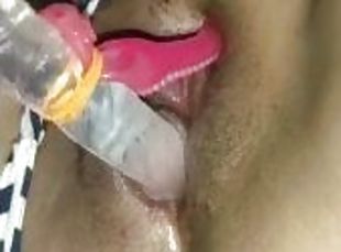 Juicy Puday playing with toy tandem Hubby Jumior Dildo and Clit mas...