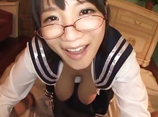 Homemade POV video of a sexy Japanese Kaho Shibuya giving a BJ