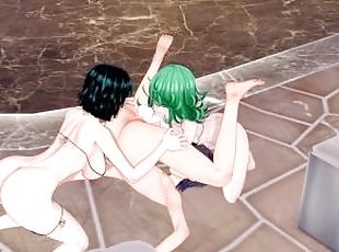 Threesome with the sisters Fubuki and Tatsumaki in their swimsuits ...