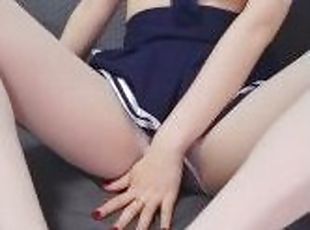 Super cute Asian skiiny cosplay whore with white pantyhose teasing you to fuck her wet pussy
