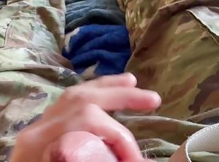 Army soldier jerks off wearing his sarge's red and white boxers and...