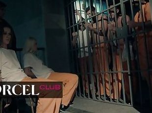 anal, hardcore, pornostjerne, fransk, trekanter, dobbelt, blond, fængsel, uniform, fængsel-prison