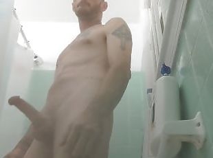 banhos, pai, maduro, pénis-grande, gay, engraçado, rabo, chuveiro, sozinho, paizinho