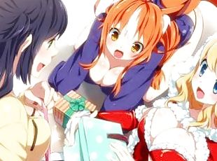 Hentai Threesome horny stepsisters open Christmas gifts got squirti...