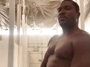 Black big dick jerking in the gym shower