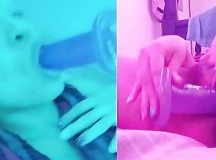Saturno Squirt, cyan and pink with hairy pussy masturbation, with p...