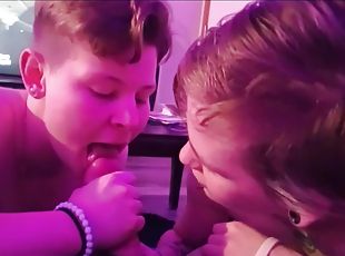 Dual Blowjob Swallow From The Teen Team (19 Y Old) Oral Creampie Th...