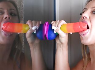Gorgeous Candice having fun while sucking her favorite dildo