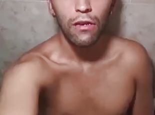 Jerking off with oil in the shower, self-ruined orgasm repeatedly a...
