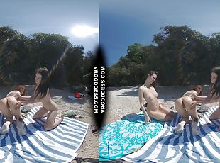 3 Babes Naked On Vacation Beach Picnic Playing Frisbee Searching Fo...