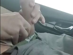 Johnholmesjunior shooting load of cum while driving on the highway in slow motion