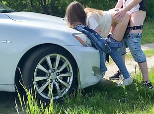 Sucking Dick Outdoors On The Side Road And Got Fucked Outdoors On T...