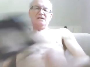 Grandpa cums on webcam