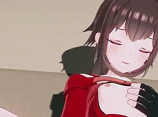 Megumin puts her finger in her wet and horny pussy